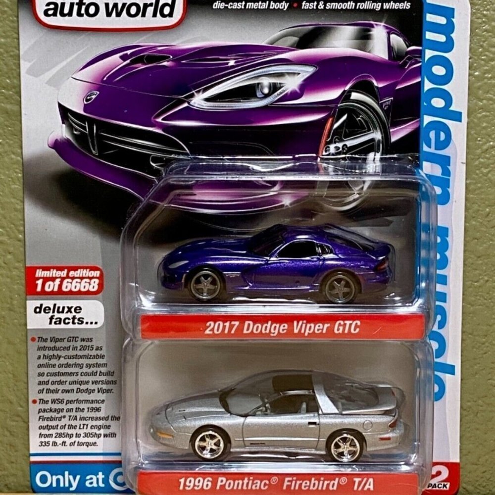 Auto World 2017 Dodge Viper GTC & 1996 Pontiac Firebird 2pk Limited Edition 2022
